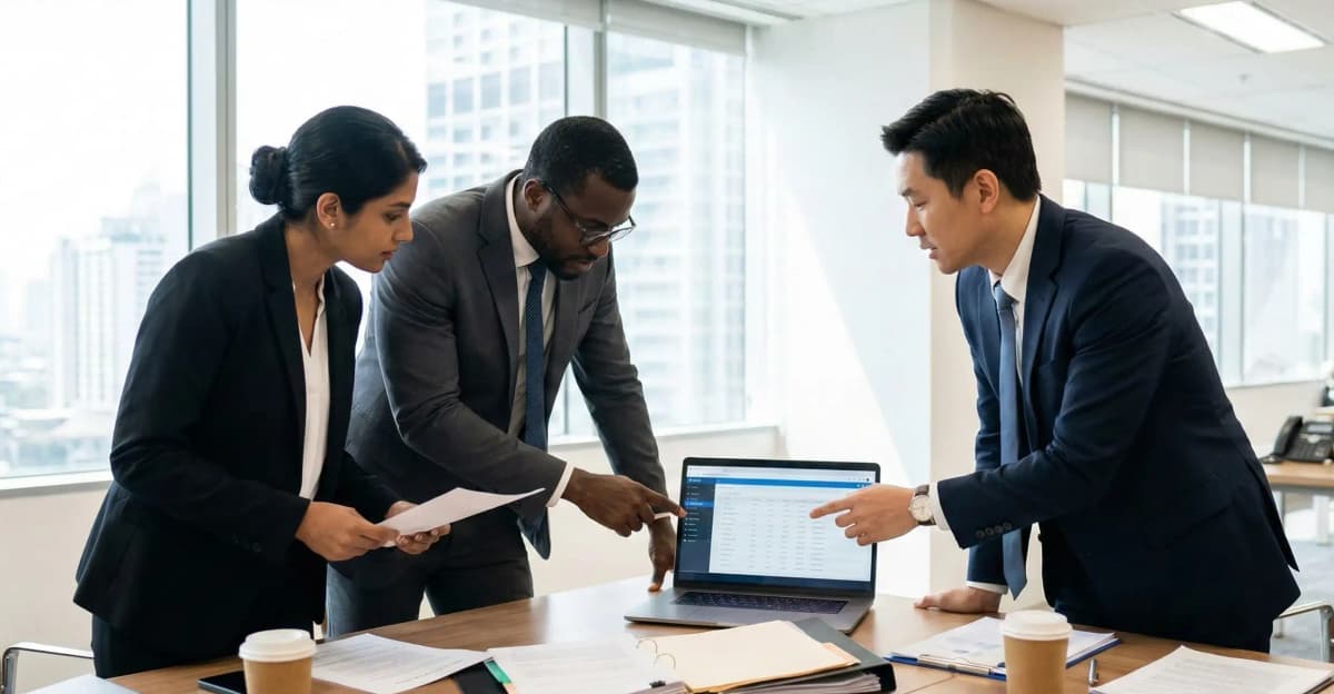 Legal team collaborating on case documents and workflow