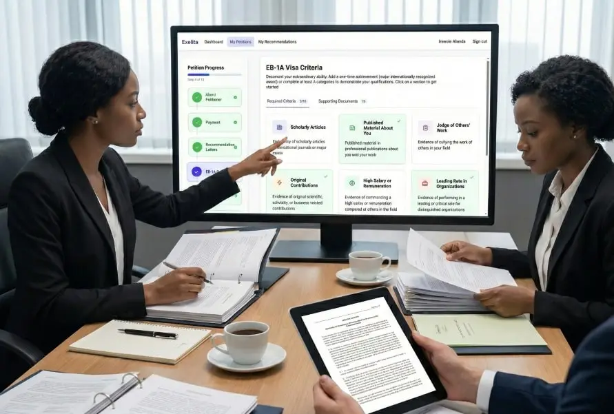 Legal team collaborating on immigration petition workflows