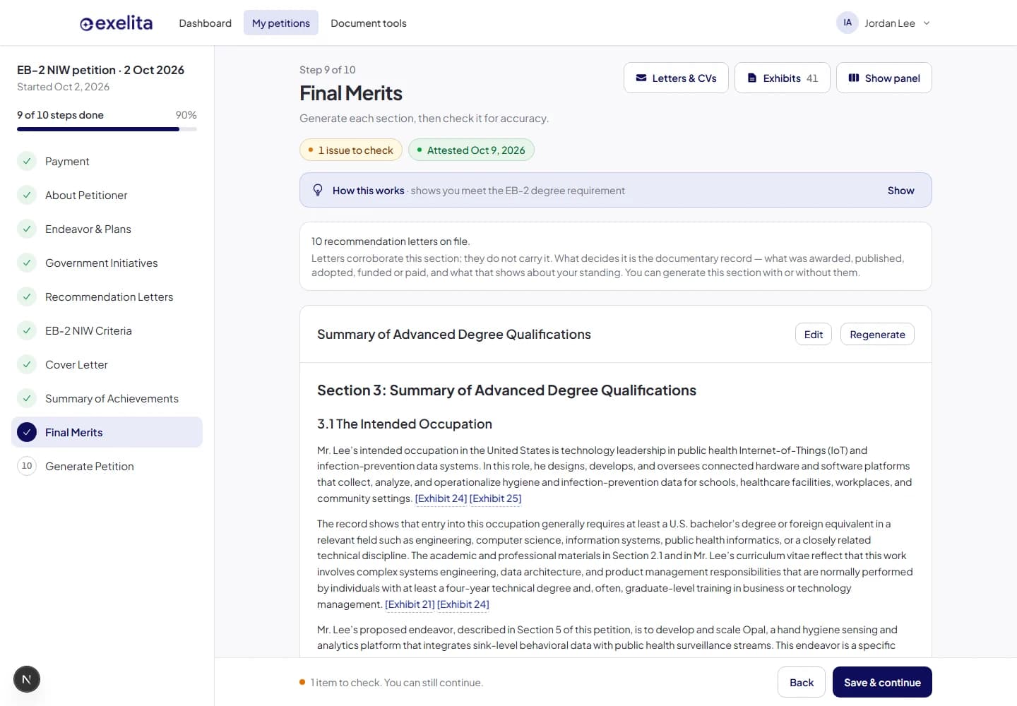 Final merits draft with exhibit citations and review controls