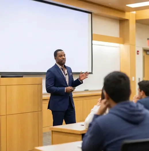 Professional presenting EB-1A visa guidance to audience