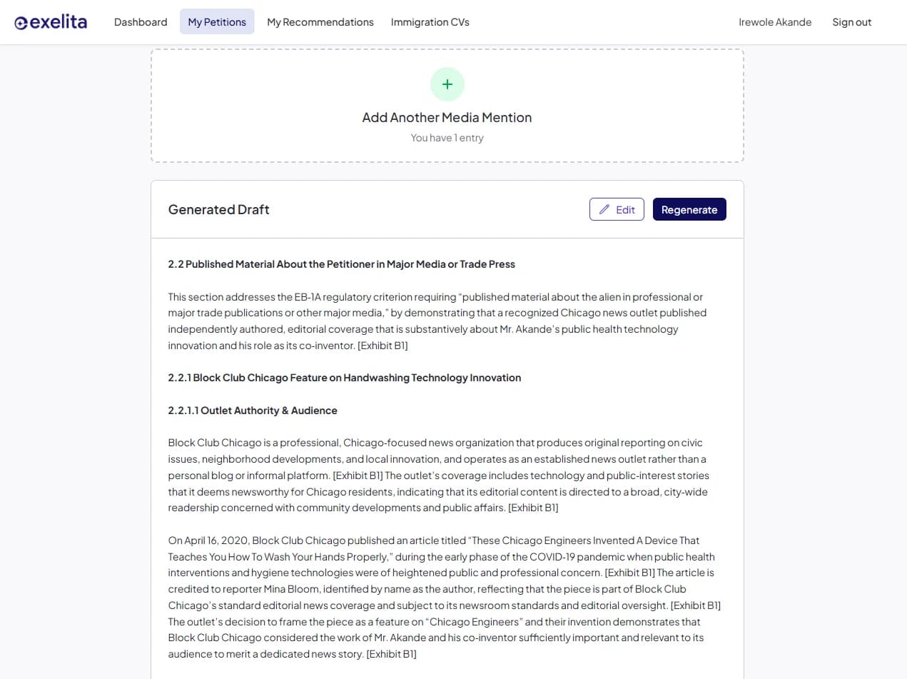 AI-assisted drafting tool for petition letter generation