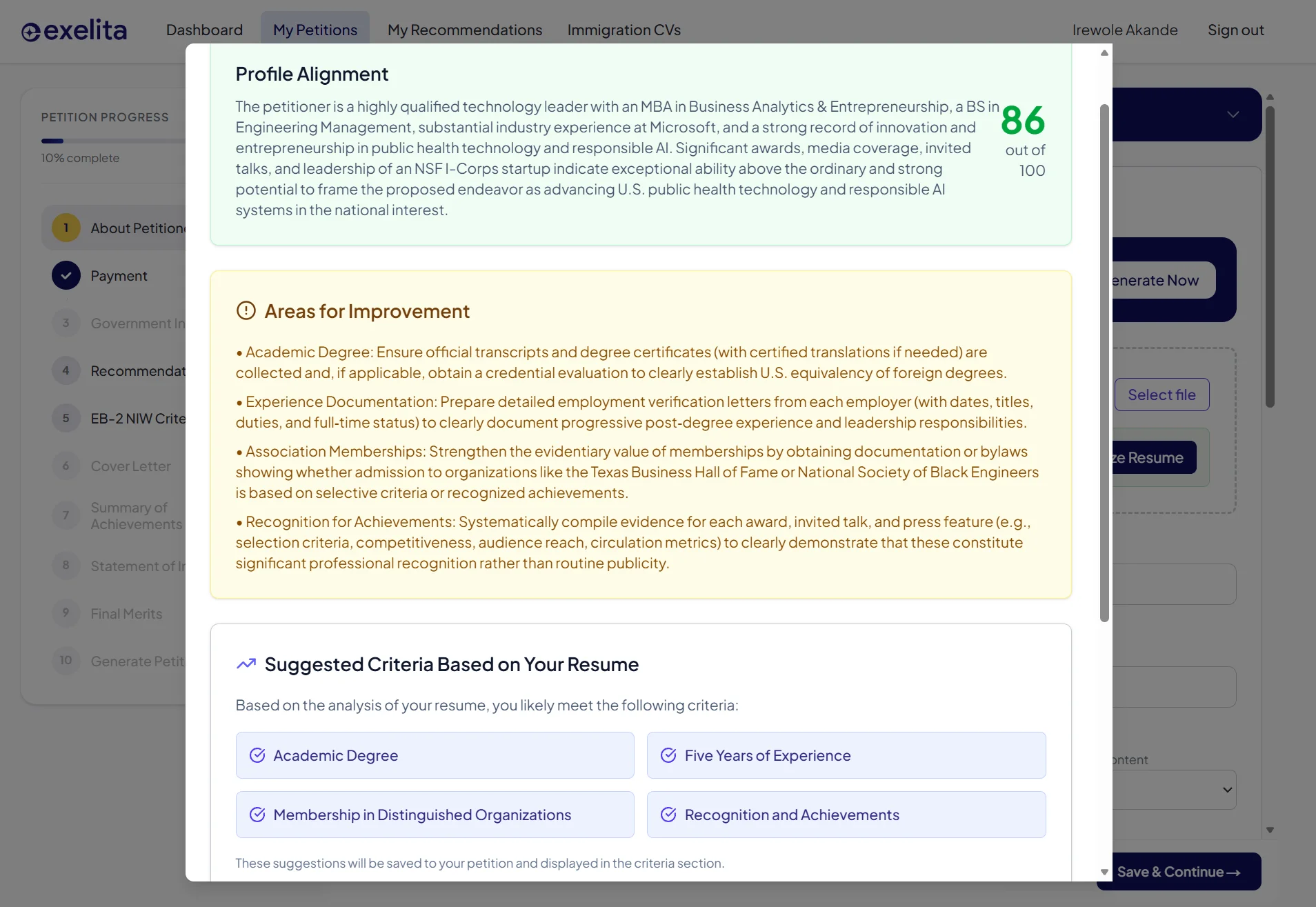 Profile alignment and criteria suggestion based on resume analysis